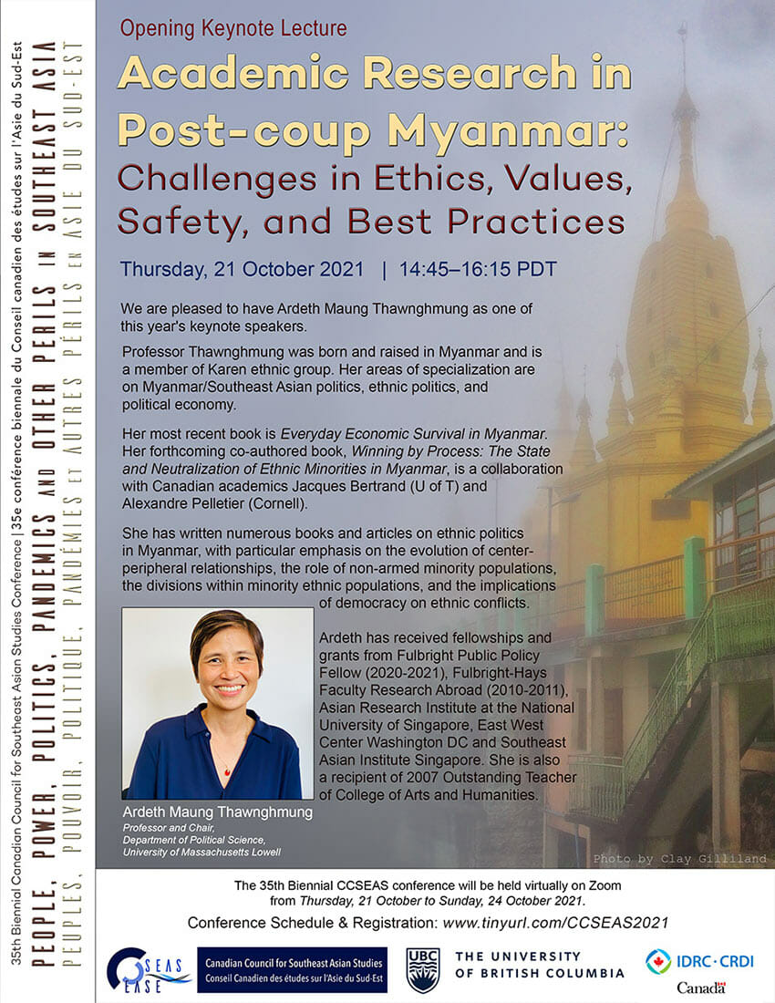 Event flyer: Lecturer: Ardeth Maung Thawnghmung, University of Massachusetts Lowell, October 21, 2021 